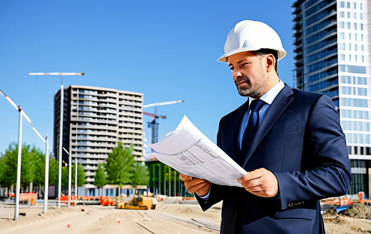 아트스테이션 활용법 - ** A professional architect, fully clothed in appropriate business attire, reviewing blueprints on a...