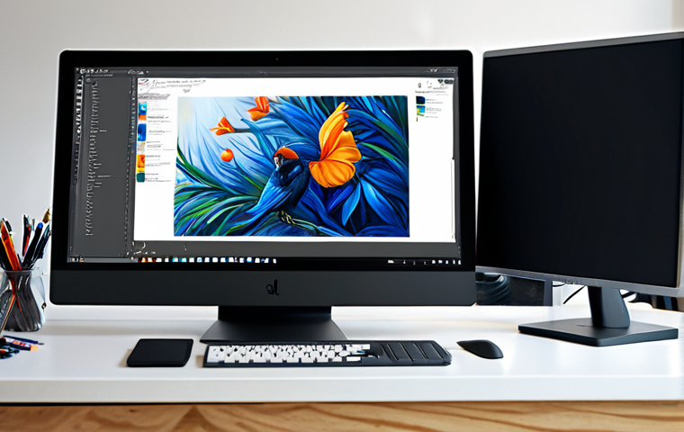 디지털아트 판타지 일러스트 제작법 - Digital Artist's Workspace**
"A bright and modern digital artist's studio, featuring a Wacom Intuos...